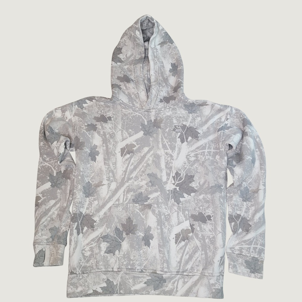 Abercrombie Kids A&F Essentials Camo Hoodie Gray White Leaf Print Size 13/14